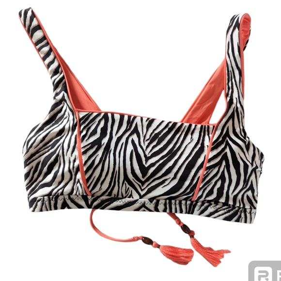 Becca Animal Kingdom Bikini Large Top Medium Bottom Peach White Black Cheeky - Picture 4 of 8